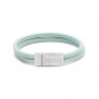 Bracelet enfant personnalisé en cuir plat vert clair, double tour avec boucle argentée