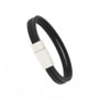 Bracelet enfant personnalisé en cuir plat noir, double tour avec boucle argentée