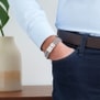 Bracelet personnalisé double cuir tressé gris métal et fermoir argenté