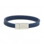 Bracelet enfant personnalisé en cuir plat bleu, double tour avec boucle argentée