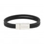 Bracelet enfant personnalisé en cuir plat noir, double tour avec boucle argentée