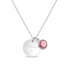 Collier personnalisé médaille martelée 14 mm Argent et pierre fine fuchsia