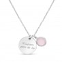 Collier personnalisé médaille martelée 14 mm Argent et pierre fine rose