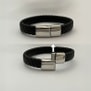 Bracelet homme personnalisé en cuir tressé marron et boucle noire