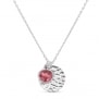 Collier personnalisé médaille martelée 14 mm Argent et pierre fine fuchsia