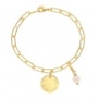 Bracelet Plaqué Or médaille 15 mm et breloque(s) fleur(s)
