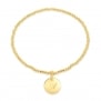 Bracelet élastique perles Plaqué Or et médaille martelée 12 mm gravée