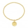 Bracelet élastique perles Plaqué Or et médaille martelée 12 mm gravée