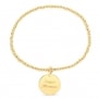 Bracelet élastique perles Plaqué Or et médaille 15 mm gravée