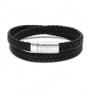 Bracelet homme personnalisé en cuir tressé noir, double tour avec boucle argentée
