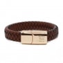 Bracelet homme personnalisé en cuir tressé marron et boucle rosée