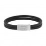 Bracelet homme personnalisé cuir plat noir, double tour avec boucle argentée