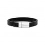 Bracelet avec initiale ajustable en cuir noir et boucle acier
