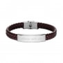 Bracelet homme personnalisé en cuir tressé marron et boucle argentée