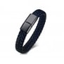 Bracelet homme personnalisé en cuir noir et bleu tressé