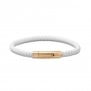 Bracelet homme personnalisé en cuir tressé blanc arrondi et boucle dorée