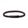 Bracelet homme personnalisé en cuir tressé marron arrondi et boucle noire