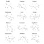 Signes astrologiques : bélier, taureau, cancer, gémeaux, lion, vierge, balance, scorpion , sagittaire, capricorne, verseau