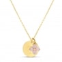 Collier personnalisé médaille 15 mm Plaqué Or et son pendentif trèfle rose