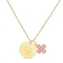 Collier personnalisé médaille 15 mm Plaqué Or et son pendentif trèfle rose
