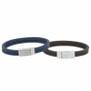 Bracelet DUO personnalisé, cuir plat bleu double tour, boucle acier