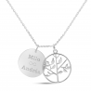 Collier gravé double médaille lisse et pendentif arbre de vie, argent