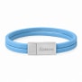 Bracelet homme personnalisé en cuir plat bleu clair, double tour avec boucle argentée