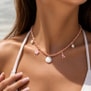 Collier charms personnalisé chaîne dorée et cordon rose, acier inoxydable