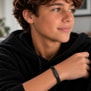 Bracelet enfant personnalisé en cuir tressé noir avec boucle noir
