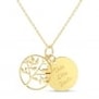 Collier gravé double médaille lisse et pendentif arbre de vie, plaqué or