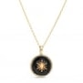 Collier médaillon noir avec étoile 14 mm Plaqué Or
