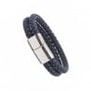 Bracelet homme personnalisé en cuir bleu tressé, double tour avec boucle argentée