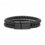 Bracelet homme personnalisé en cuir tressé double tour noir, boucle noire