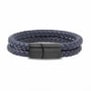 Bracelet ajustable en cuir bleu tressé, double tour avec boucle noire
