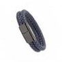 Bracelet homme personnalisable en cuir bleu tressé, double tour avec boucle noire