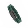 Bracelet homme personnalisé en cuir vert tressé, double tour avec boucle noire