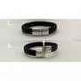 Bracelet ajustable en cuir bleu tressé, double tour avec boucle noire
