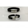 Bracelet homme personnalisé en cuir tressé double tour noir, boucle rosée
