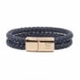 Bracelet homme personnalisé en cuir tressé double tour bleu, boucle rosée