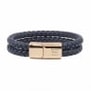 Bracelet homme personnalisé en cuir bleu tressé, double tour avec boucle rosée