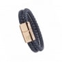 Bracelet homme personnalisé en cuir bleu tressé, double tour avec boucle rosée