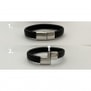 Bracelet homme personnalisé en cuir tressé double tour bleu, boucle rosée