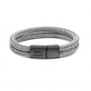 Bracelet personnalisé double cuir tressé gris métal et fermoir noir