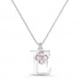Collier charm initiale et trèfle rose, argent