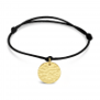 Bracelet cordon avec médaille martelée 15 mm Plaqué Or