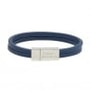 Bracelet enfant personnalisé en cuir plat bleu, double tour avec boucle argentée