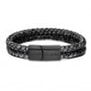 Bracelet homme personnalisé en cuir tressé double tour gris, boucle noire