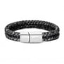 Bracelet homme personnalisé en cuir gris tressé, double tour avec boucle argentée