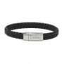 Bracelet homme personnalisé en cuir tressé noir avec boucle argentée