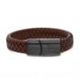 Bracelet homme personnalisé en cuir tressé marron et boucle noire